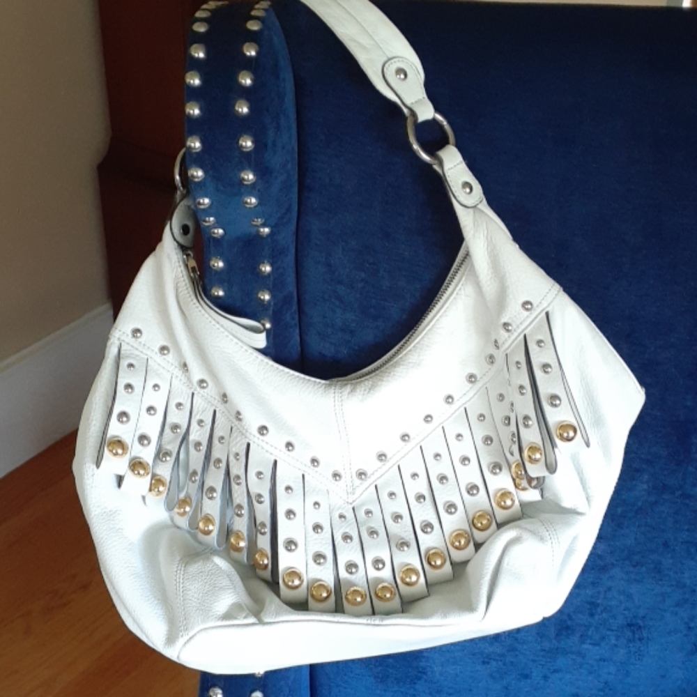 B makowski white leather satchel